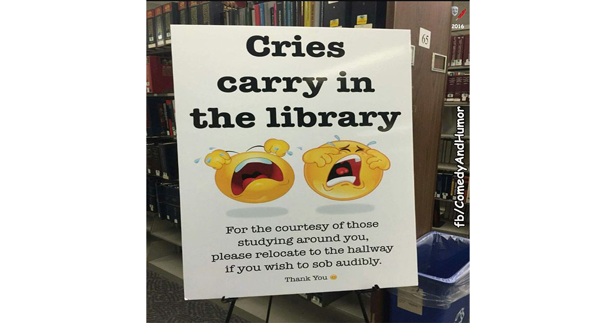 sign in library hallway