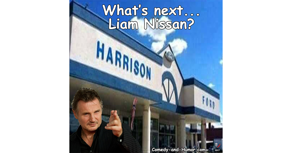 Liam Neeson at the Harrison Ford car lot