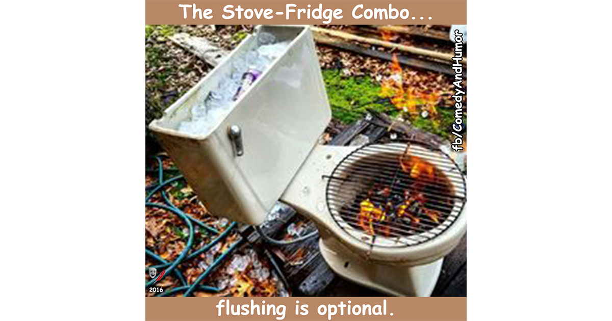 a toilet BBQ and fridge