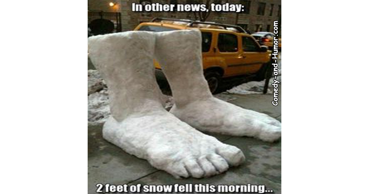 two feet made of snow